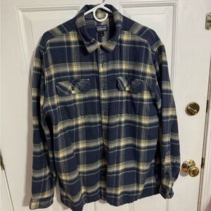 Patagonia Navy and Mustard Plaid Shirt